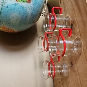 Vintage BODUM coffee mugs red handle set of 4
